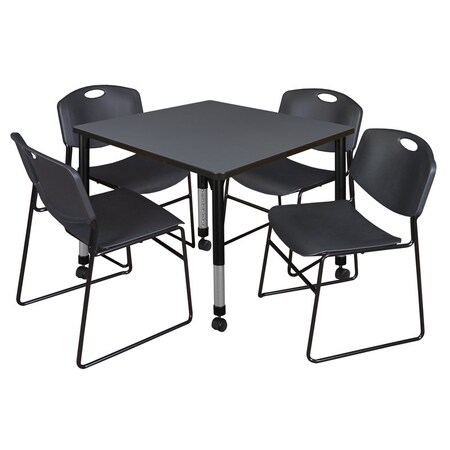 Regency Tables > Height Adjustable > Square Mobile Table & Chair Sets, 42 W, 42 L, 23-34 H, Grey TB4242GYAPCBK44BK